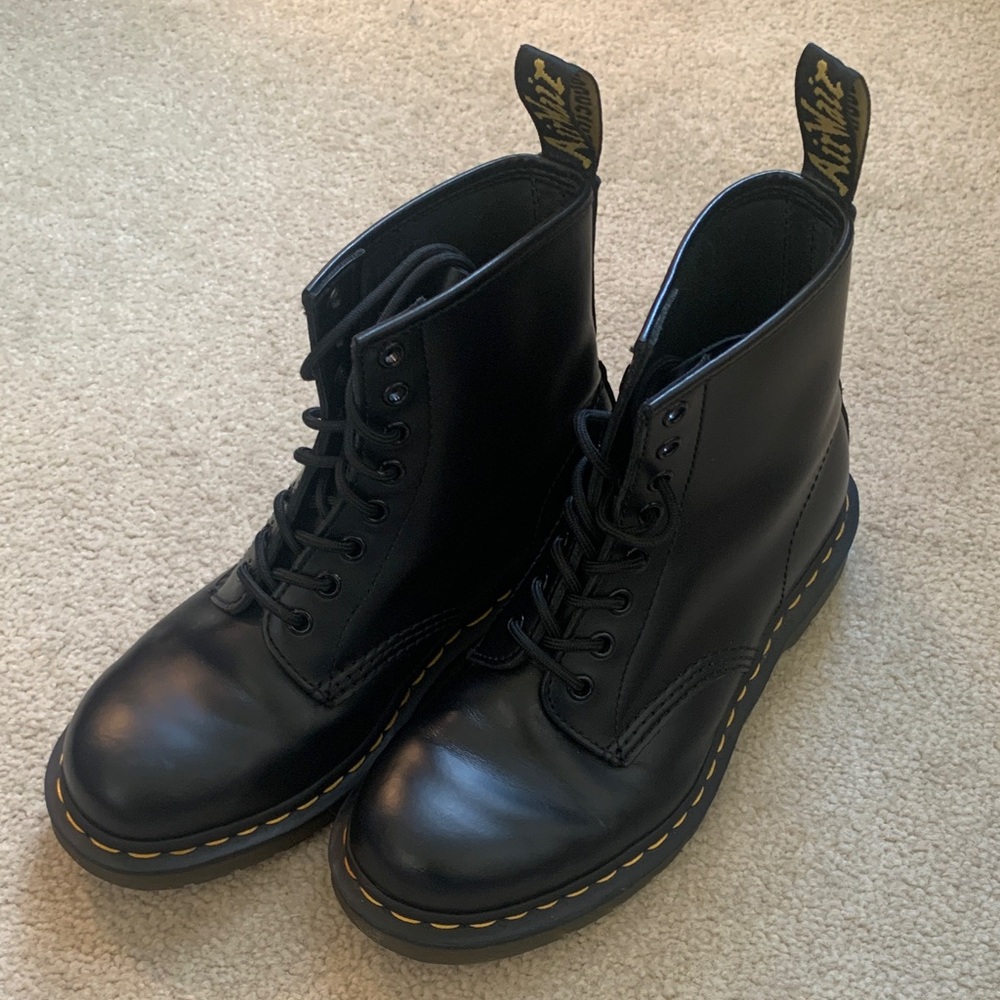 Dr. Martens Black Leather Boots with Yellow Accents